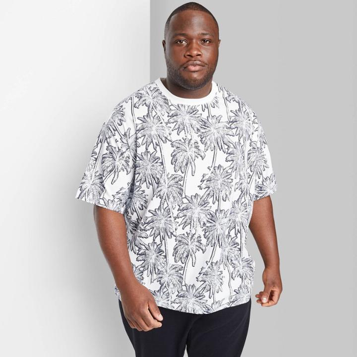 Adult Extended Size Printed Casual Fit Short Sleeve T-shirt - Original Use White/leaf