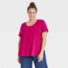 Women's Plus Size Short Sleeve Essential Relaxed Scoop Neck T-shirt - Ava & Viv Magenta