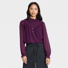 Women's Floral Print Balloon Long Sleeve Ruffle Blouse - Who What Wear Purple