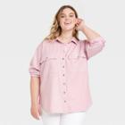Women's Plus Size Long Sleeve Oversized Utility Button-down Shirt - Universal Thread Pink