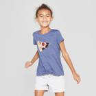 Girls' Short Sleeve Tie Front Pizza Flip Sequins T-shirt - Cat & Jack Navy