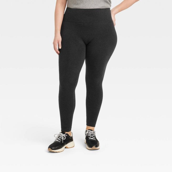 Women's Plus Size High-waist Cotton Seamless Leggings - A New Day Heather Charcoal