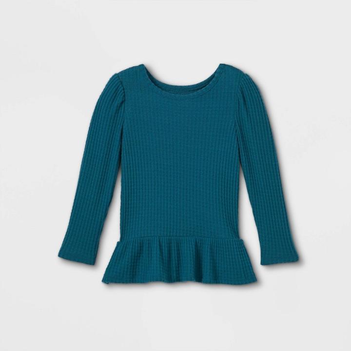 Toddler Girls' Solid Cozy Waffle Long Sleeve T-shirt - Cat & Jack Teal