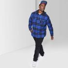 Original Use Men's Big & Tall Plaid Casual Fit Long Sleeve Detachable Hood Button-down Shirt - Lapis Blue