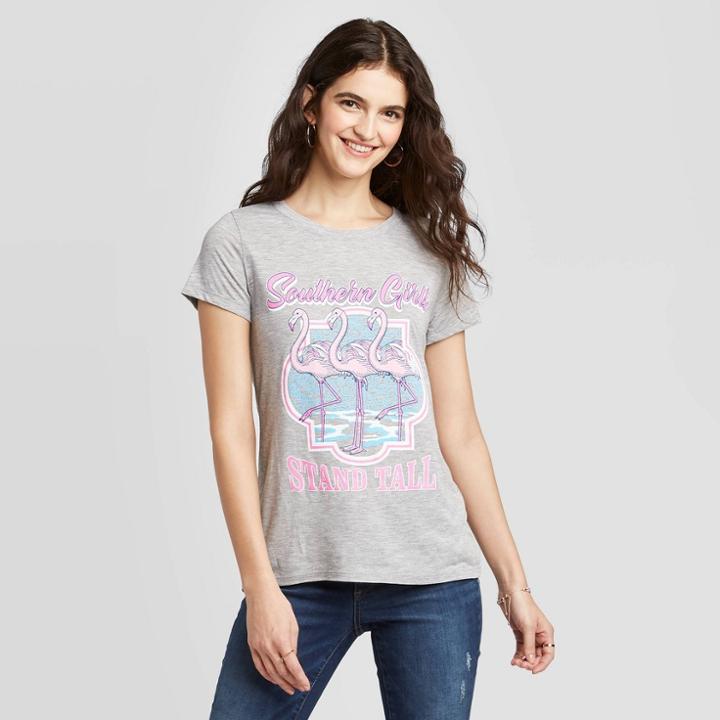 Women's Short Sleeve Crewneck Southern Girls Graphic T-shirt - Awake Gray