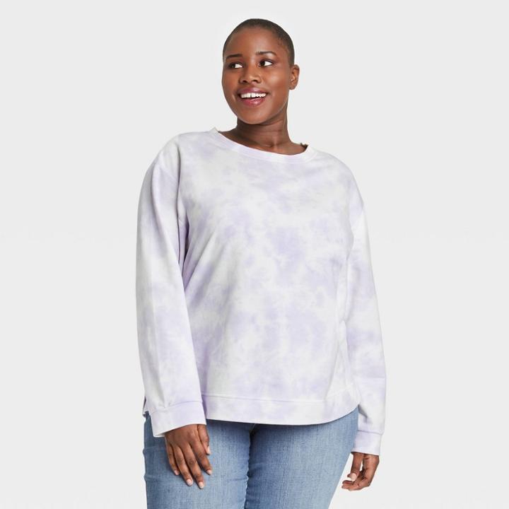 Women's Plus Size Tie-dye Sweatshirt - Ava & Viv Purple X