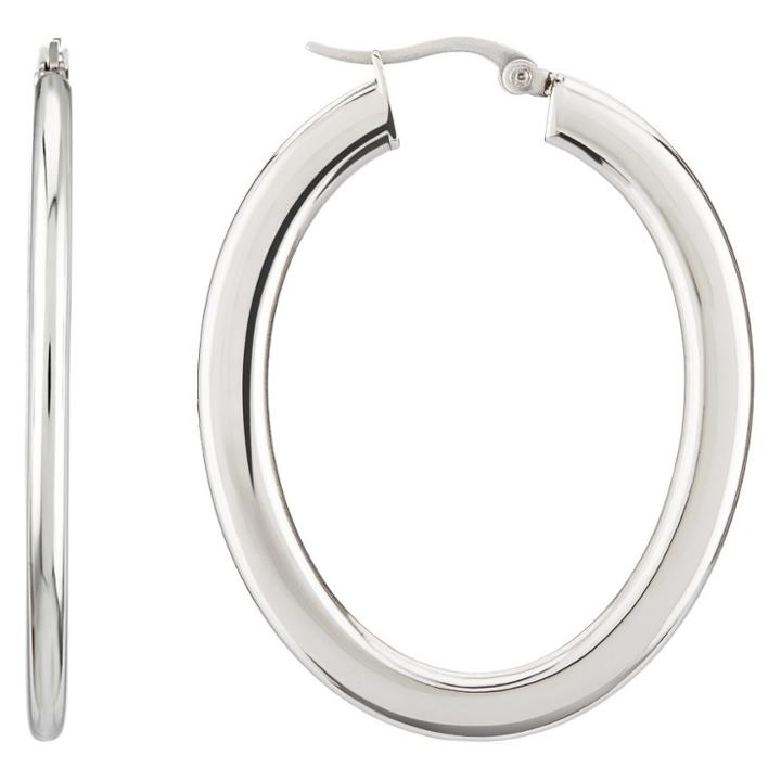West Coast Jewelry Women's Oval Shaped Hoop Stainless Steel Earrings -