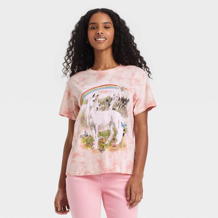 Doe. Women's Enchanted Forest Unicorn Short Sleeve Graphic T-shirt - Pink