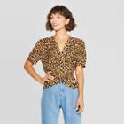 Women's Animal Print Short Sleeve Deep V-neck Wrap Top - Who What Wear Brown