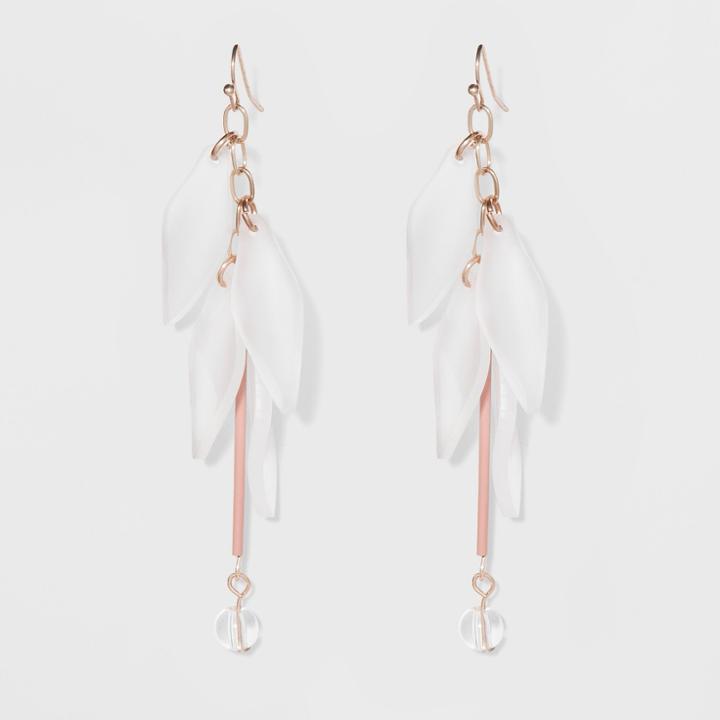 Beige Leaves, Pink Bar, And Clear Beads Earrings - A New Day Rose Gold/white
