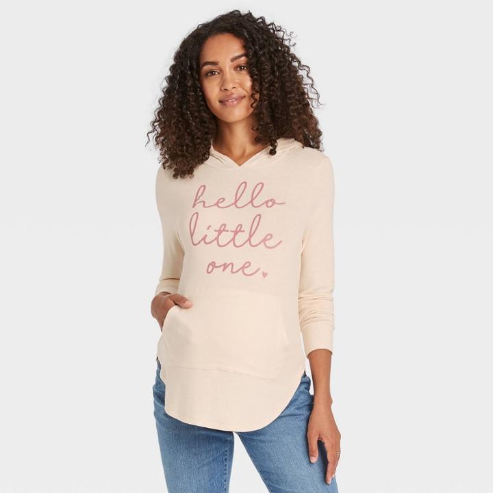 Hooded Hello Little One Graphic Maternity Sweatshirt - Isabel Maternity By Ingrid & Isabel Cream