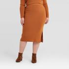 Women's Plus Size Sweater Midi Skirt - Ava & Viv Rust X, Women's, Brown