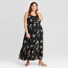 Women's Plus Size Floral Print Sleeveless Lurex Maxi Dress - Ava & Viv Black 1x, Women's,