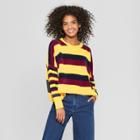 Women's Long Sleeve Striped Chenille Sweater - Cliche Yellow