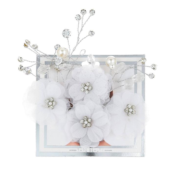 Rare Beauty Crystal Rhinestone Pearl And Tulle Flower Hair Comb