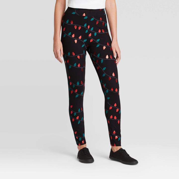 Zoe+liv Women's Red And Green Christmas Light Leggings - Black