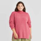 Women's Plus Size Mock Turtleneck Tunic Pullover Sweater - A New Day Pink