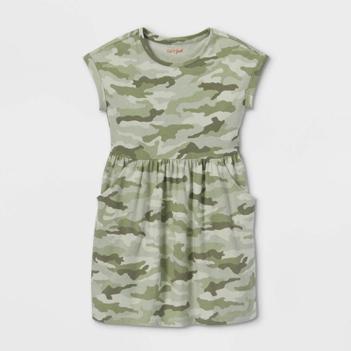 Girls' Printed 100% Cotton Short Sleeve Knit Dress - Cat & Jack Sage