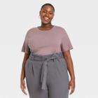Women's Plus Size Short Sleeve Ribbed T-shirt - A New Day Purple