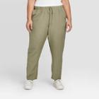 Women's Plus Size Skinny Ankle Linen Pants - A New Day Olive 1x, Women's, Size: