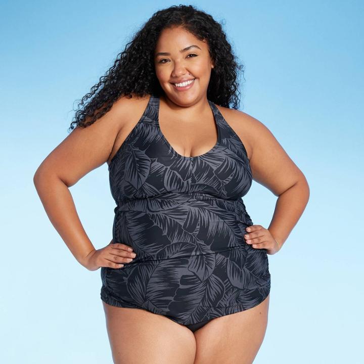 Women's Twisted Racerback Tankini Top - Kona Sol Black & Gray Palm