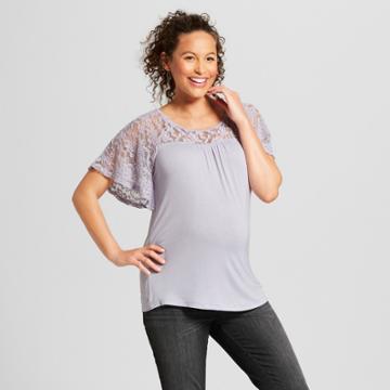Maternity Short Sleeve Crochet Yoke Top - Macherie Lux Iris