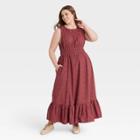 Women's Plus Size Floral Print Sleeveless Smocked Waist Dress - A New Day Burgundy