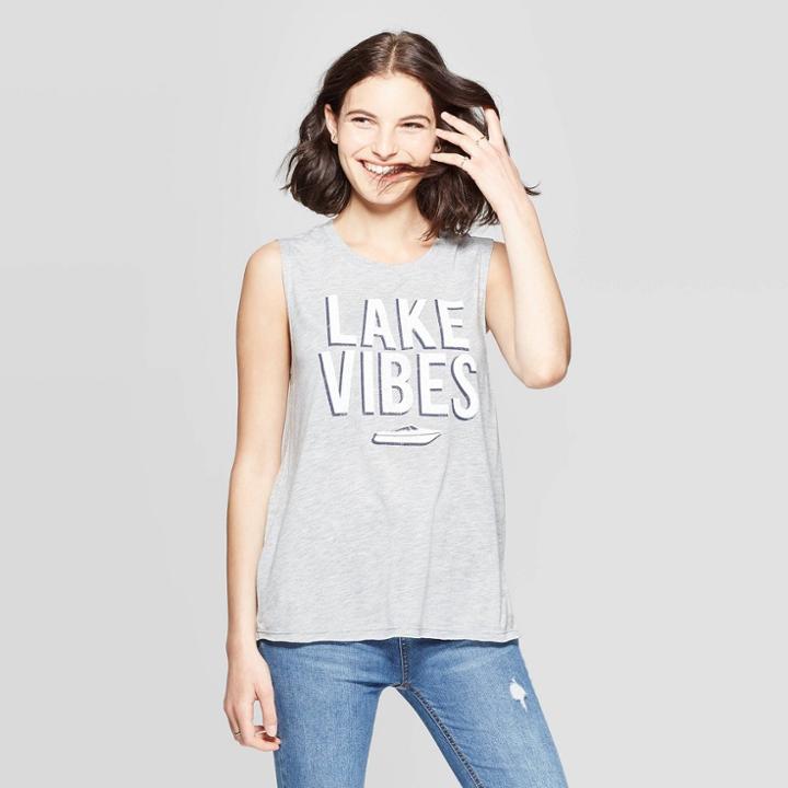 Women's Scoop Neck Lake Vibes Tank Top - Awake Gray