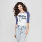 Women's 3/4 Sleeve Always Running Latte Raglan Graphic T-shirt - Awake White/navy