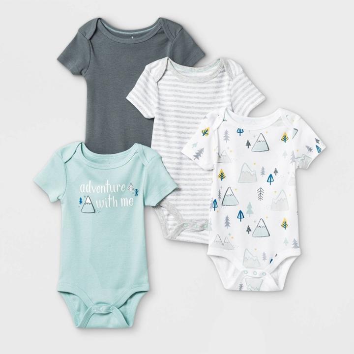 Baby Boys' 4pk Adventure Short Sleeve Bodysuit - Cloud Island White/aqua/gray