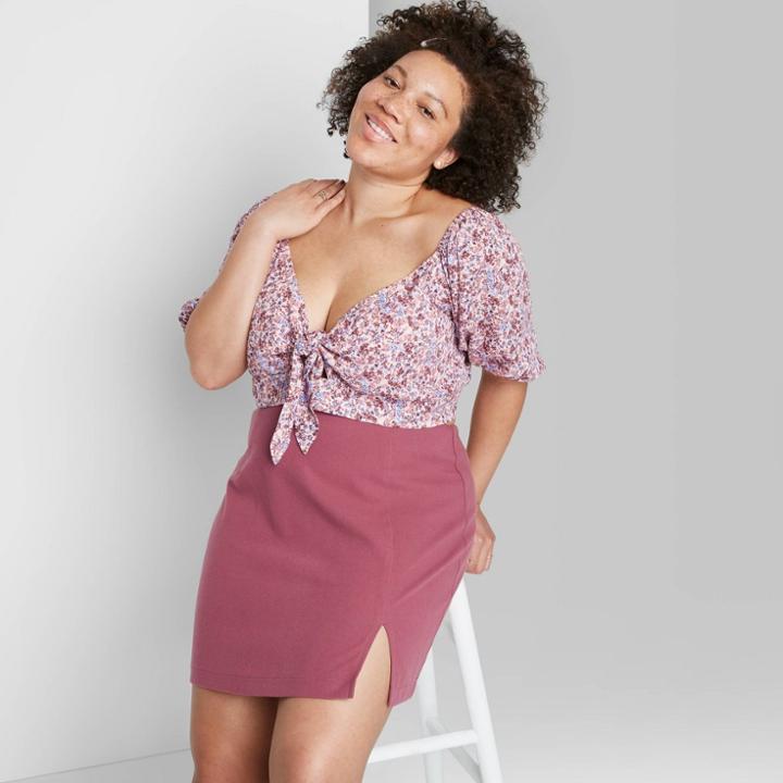 Women's Plus Size Notch Front A-line Mini Skirt - Wild Fable Grape