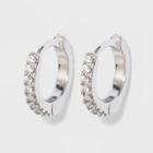 Prong Set Pave Cubic Zirconia Huggie Hoop Earrings - A New Day Silver, Women's