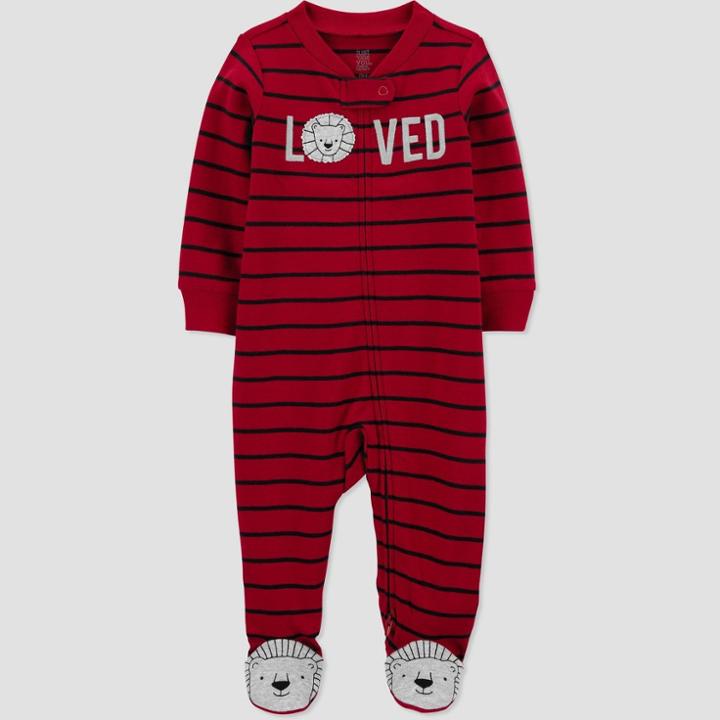 Baby Boys' 'loved' Striped Pajama - Just One You Made By Carter's Red Newborn