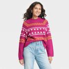 Women's Mock Turtleneck Pullover Sweater - Universal Thread Pink Fair Isle