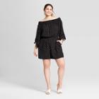 Women's Plus Size Polka Dot Off The Shoulder Romper - Xhilaration Black