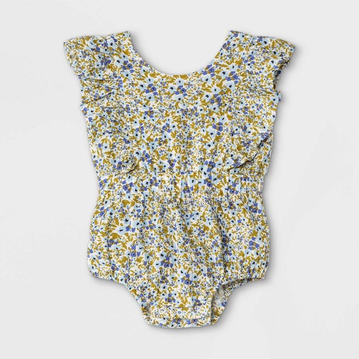 Baby Girls' Floral Woven Cinched Waist Romper - Cat & Jack Blue/white Newborn