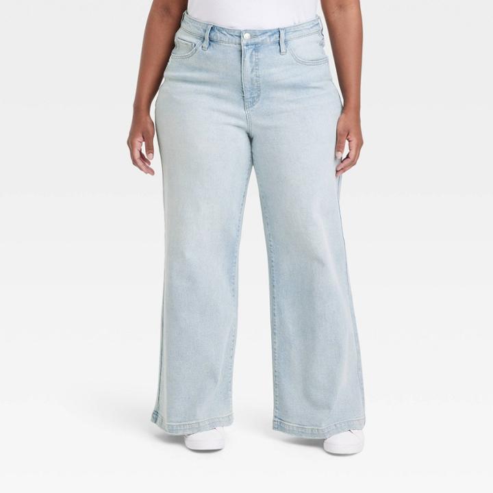 Women's High-rise Wide Leg Jeans - Ava & Viv Light Blue Denim
