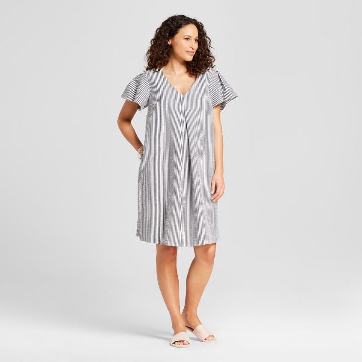 Maternity Striped Draped Sleeve Woven Dress - Isabel Maternity By Ingrid & Isabel Gray/white M, Infant Girl's
