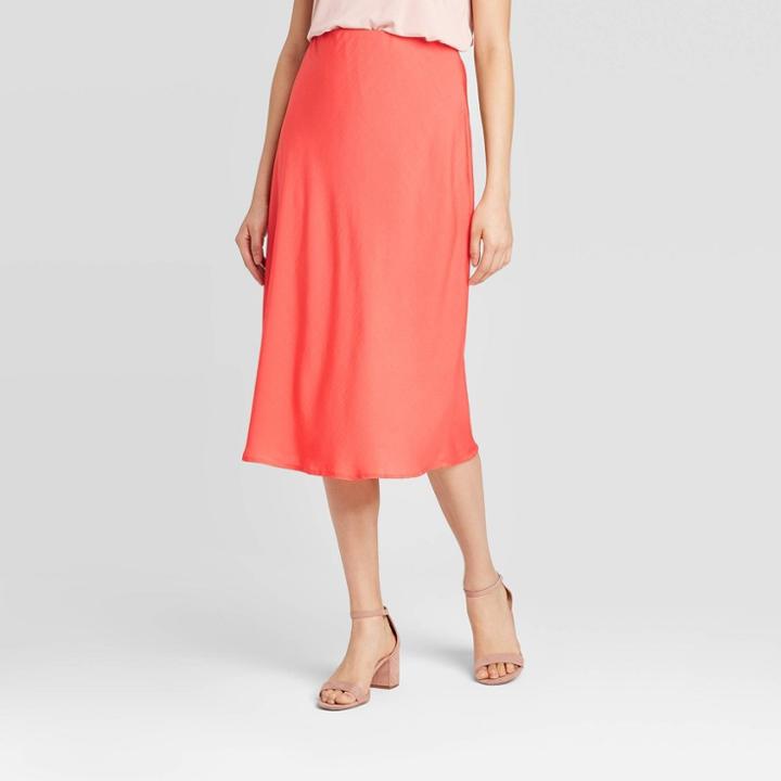 Women's Mid-rise Satin Slip Skirt - A New Day Red