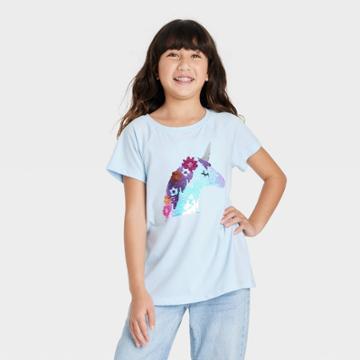 Girls' Short Sleeve Flip Sequin T-shirt - Cat & Jack Soft Blue