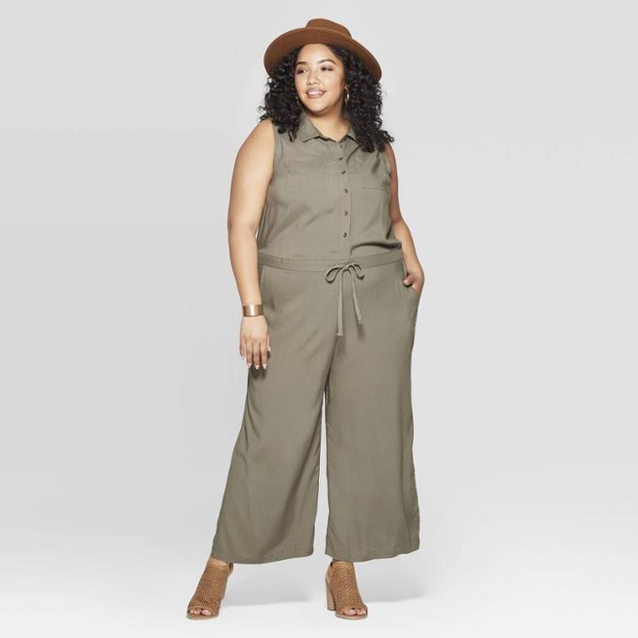 Women's Plus Size Sleeveless Utility Jumpsuit - Universal Thread Olive (green)