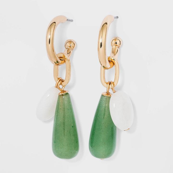 Chain Link Semi-precious Beaded Hoop Earrings - A New Day Green