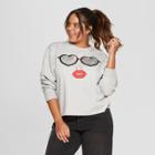 Women's Plus Size Sunglasses Face Cropped Graphic Sweatshirt - Mighty Fine (juniors') Heather Gray