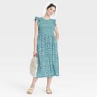 Women's Floral Print Sleeveless Smocked Dress - A New Day Blue