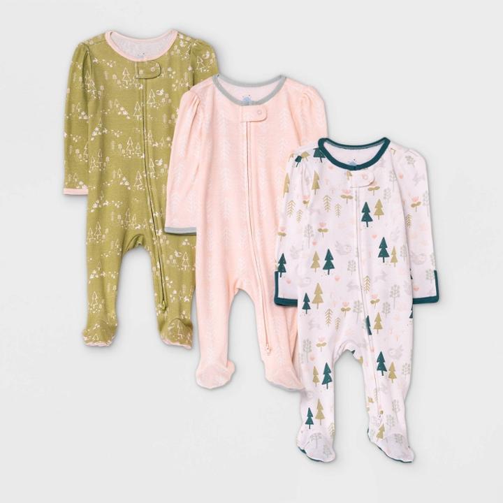 Baby Girls' 3pk Sweet Woodland Sleep N' Play - Cloud Island Light Pink