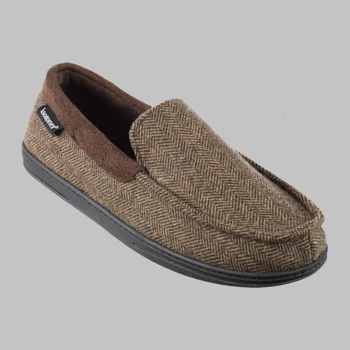 Isotoner Men's Herringbone Logan Moccasin Slippers - Brown