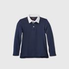 Boys' Twill Collared Long Sleeve Interlock Uniform Polo Shirt - Cat & Jack Navy/white