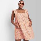 Women's Plus Size Ruffle Sleeve On/off The Shoulder Woven Babydoll Dress - Wild Fable Pale Peach Floral