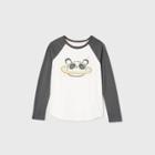 Girls' Long Sleeve Panda Planet Graphic Baseball T-shirt - Cat & Jack Black/cream Xs, Black/ivory