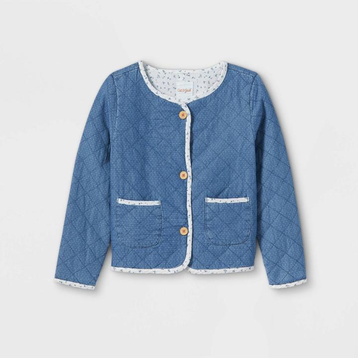 Girls' Printed Layering Quilted Jacket - Cat & Jack Medium Wash Xs,